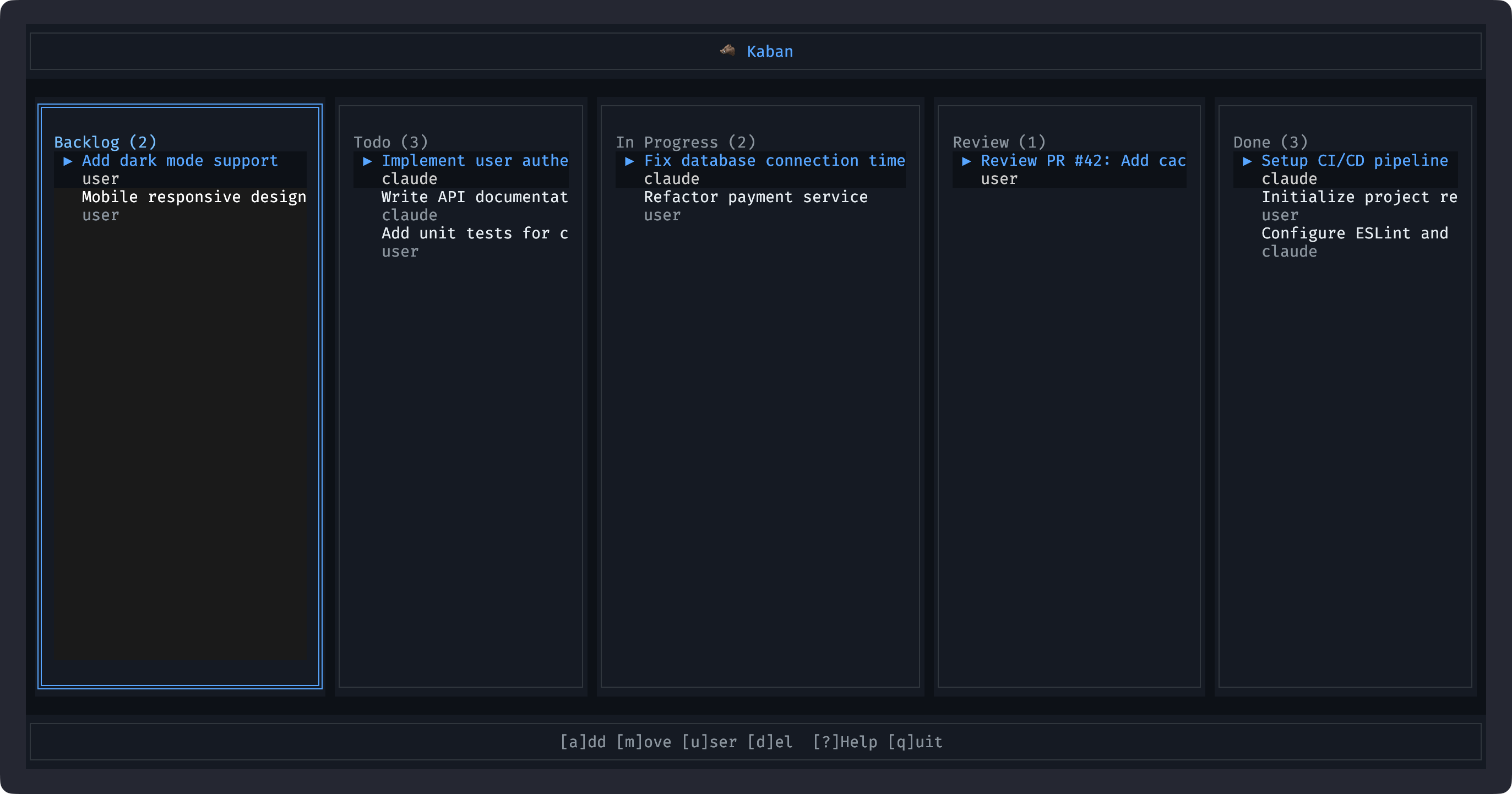 Kaban TUI - Board View