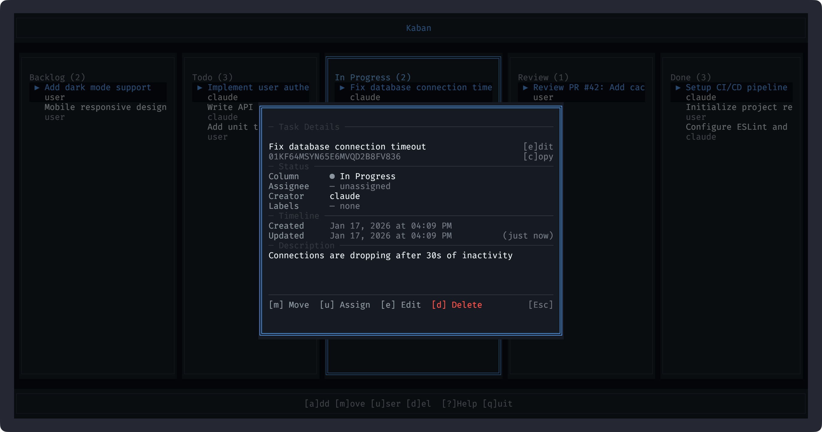 Kaban TUI - Task View